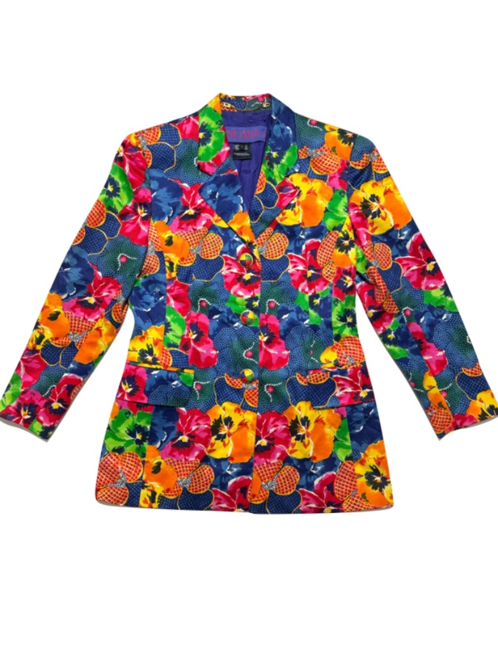 Vintage 1990s Escada Margaretha Ley Floral Cotton Blazer Jacket Size EU 38